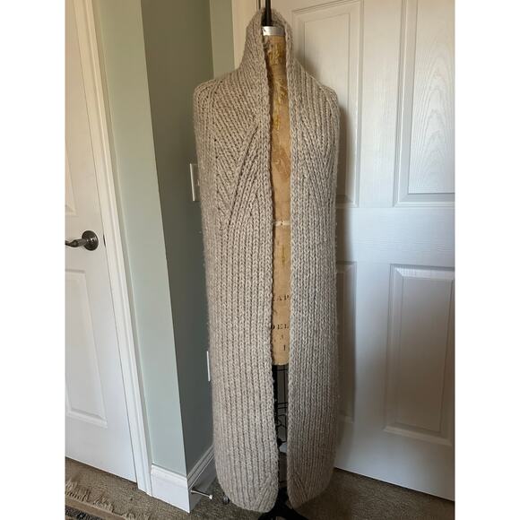 J Crew Wool alpaca Scarf Cable Knit Ivory Cream Warm shawl oversized chunky huge - Picture 1 of 16